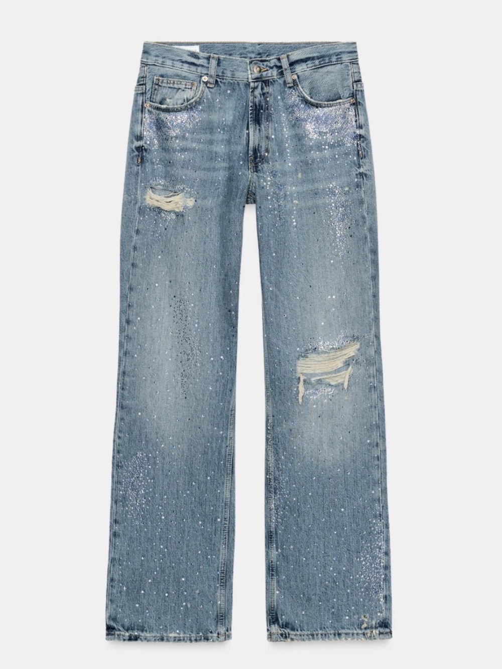 NWT Zara Size 6 TRF RIPPED WIDE LEG RHINESTONE JEANS code: 6688/211/407